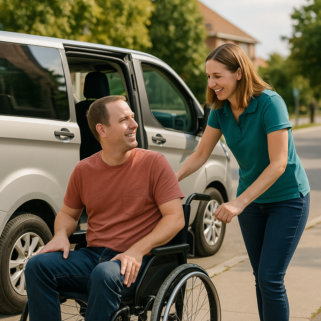 Support worker providing transport